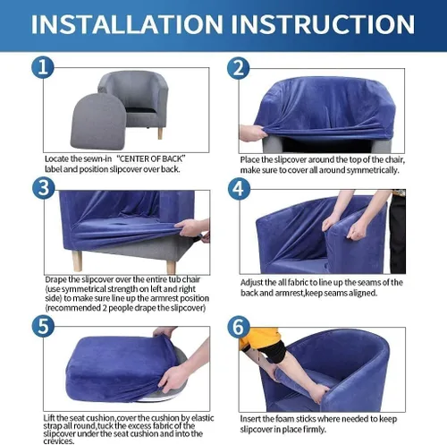 Vista 7 de NILUOH - Funda elástica para silla de club de 2 piezas, funda suave y elástica para silla de bañera, fundas para sillas de barril, fundas