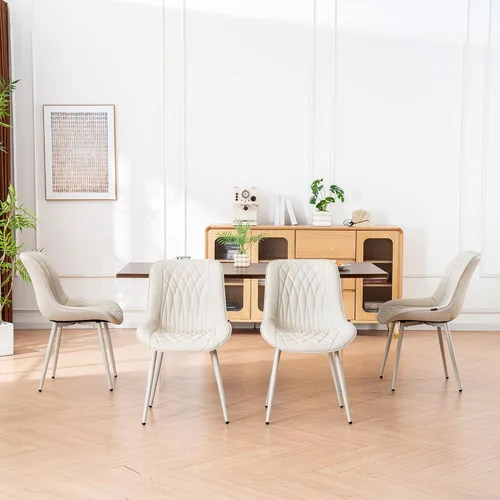 Vista 9 de Juego de 2 sillas de comedor YOUNIKE con respaldo alto, sillas de cocina y comedor estilo de mediados de siglo, tapizadas en cuero sintético, silla