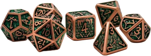 Vista 17 de Juego de dados de metal con escamas de dragón en color negro con caja de exhibición, perfecto para juegos, equilibrio adecuado y distribución