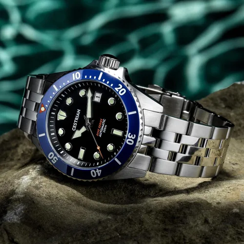 Vista 4 de Cestrian Dive Series Negro Dial Azul Cerámica Bisel Acero Pulsera Automático 300M Reloj para hombre, Negro -, Classic