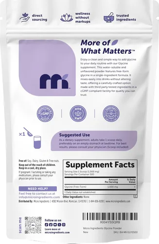 Vista 6 de Micro Ingredients Polvo de glicina, 17.64 oz (1.1 libras), glicina 1000 mg por porción, soluble en agua