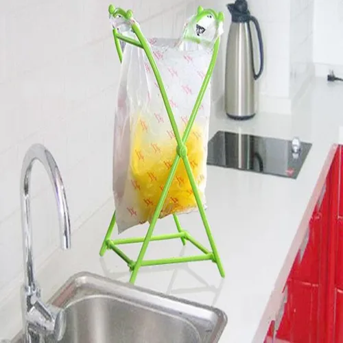 Vista 7 de Kichvoe Soporte de escritorio Soporte para bolsas de basura: Estante de basura Estante de bolsa de plástico Estante portátil colgante de alambre