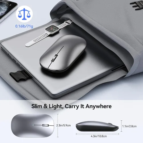 Vista 6 de TECKNET Ratón Bluetooth para MacBook, [USB + BT5.0 + BT3.0] Ratón inalámbrico recargable, clic silencioso, 4 niveles DPI, ratones de computadora