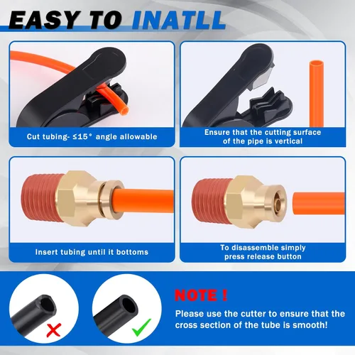 Vista 8 de Kit de línea de aire DOT de 1/4 pulgadas para kit de suspensión de bolsa de resorte de aire con accesorios, línea de aire PA DOT de 25 pies