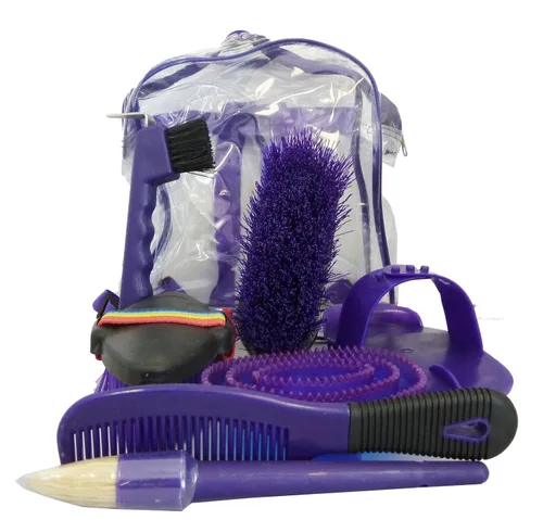Vista 2 de AJ Tack Kit de aseo de caballos para niños de 8 piezas, color azul