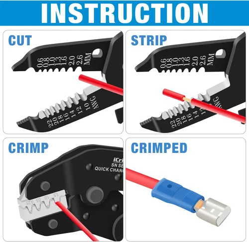 Vista 7 de iCrimp - Kit de herramientas de crimpado de trinquete de cambio rápido, kit de servicio automotriz, para prensar conector IWS4, terminales aislados