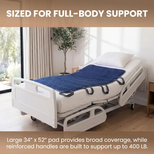 Vista 6 de Almohadilla de Cama de Posicionamiento Lavable con 8 Asas Reforzadas – 34"x52" Impermeable, de Secado Rápido, Protector Absorbente para el Cuidado