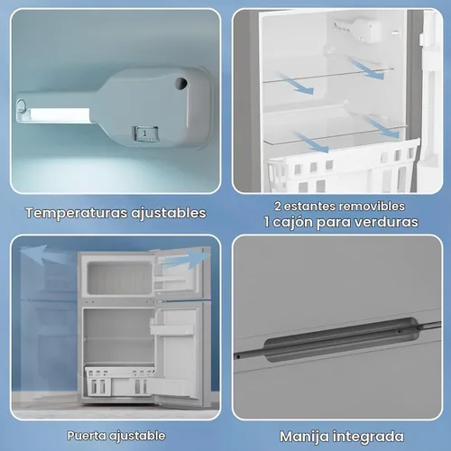Vista 3 de Electactic - Mini refrigerador de 3.2 pies cúbicos con congelador para dormitorio, oficina, gris 2 Reversible Doors, Adjustable Thermostat &