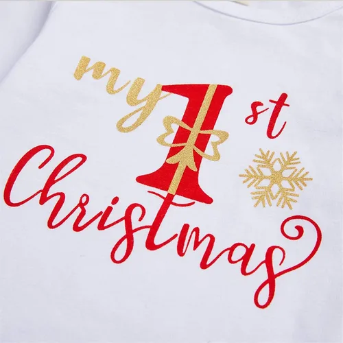 Vista 4 de My First Christmas Clothes Baby Girls My 1st Christmas Romper Top Falda tutú de puntos calentadores de piernas diadema y conjunto de 4 piezas