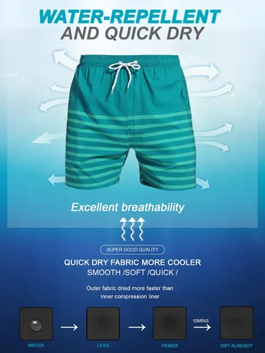 Vista 4 de SILKWORLD Quick Dry Mens Swimming Trunks with Compression Liner Bathing Suit Swim Shorts with Zip Pockets