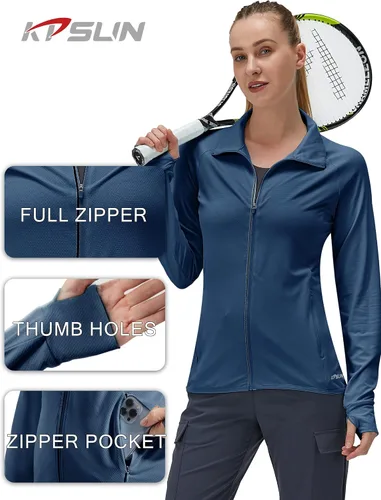 Vista 5 de Ropa de manga larga con protección solar UPF 50 para mujer para senderismo ligera con cierre SPF