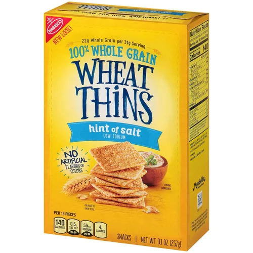 Vista 16 de Wheat Thins Galletas Integrales con un Toque de Sal de Grano Entero de Baja Sodio, 6 Cajas de 9.1 oz Cada Una