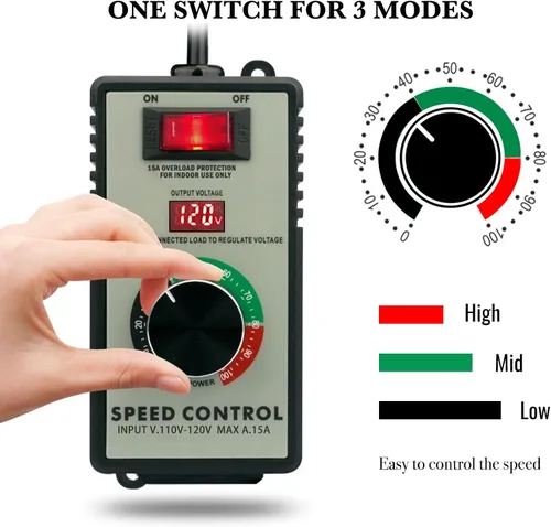 Vista 2 de Controlador de velocidad variable de motor AC ZOWZEA 120V 15A 4000W con interruptor de protección contra sobrecarga