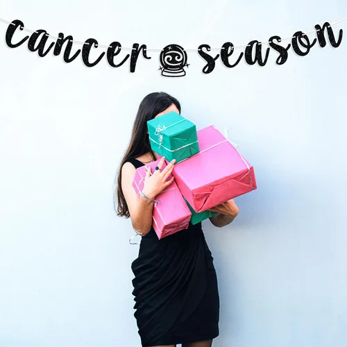Vista 4 de Cartel de la temporada de cáncer, cartel negro con purpurina de feliz cumpleaños, gran energía contra el cáncer, 12 constelaciones del zodiaco tema