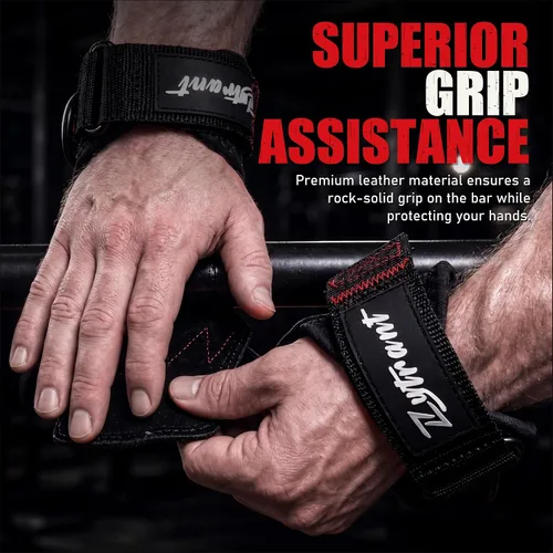 Vista 4 de Weight Lifting Grips with D-Ring, Leather Palm and Wrist Support