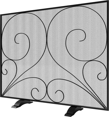 Vista 9 de Fire Beauty Pantalla de chimenea de un solo panel hecha a mano de malla de hierro forjado sólido, protector contra chispas de fuego resistente al