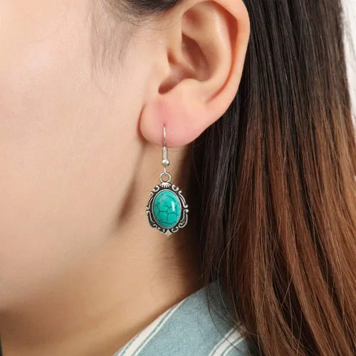 Vista 2 de Collar de San Valentín 4 unidsset vintage de imitación turquesa flor colgante collar gancho pendientes pulsera verde