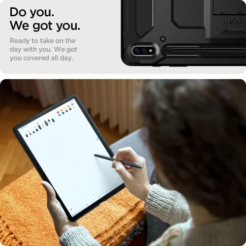 Vista 4 de Spigen Funda rígida rígida para Galaxy Tab S8+ Plus/S7+ Plus (2020), Tough Armor Pro con soporte y soporte integrado para S Pen, protección de doble