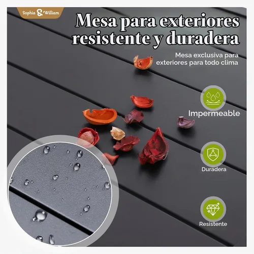Vista 4 de Sophia & William - Mesa de comedor de metal para 6 personas, con agujero para sombrilla