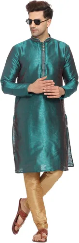 Vista 6 de Conjunto de pijama Kurta de seda de arte para hombre, vestido indio de desgaste étnico regular