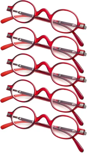 Vista 4 de 5-pack Mini Oval Round Reading Glasses with Spring Temple Sunshine Readers