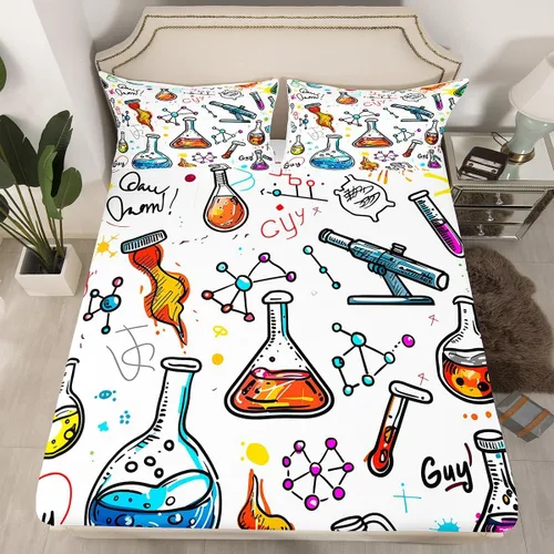 Vista 8 de Juego de ropa de cama ajustable con fórmula informática para niños y niños, diseño de geometría de acuarela, números, fórmula matemática, juego