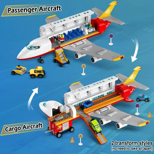Vista 4 de HOGOKIDS Juego de construcción de avión urbano de 2 estilos con luz LED, bloques de construcción de aviones, interruptor de carga de pasajeros