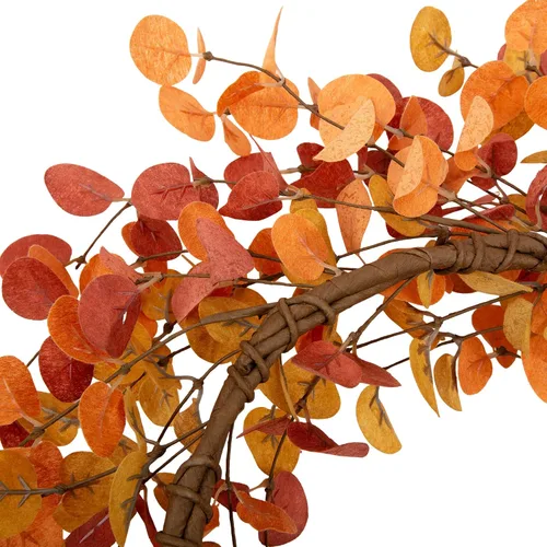 Vista 5 de Corona de otoño de hojas de eucalipto de 18 pulgadas – Corona artificial de otoño para puerta delantera, pared del hogar y decoración de ventana