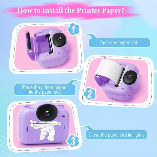 Vista 7 de Cámara de impresión instantánea para niños, cámara digital instantánea para niños de 3.5 pulgadas con fotos y videos HD de 1080P, regalos