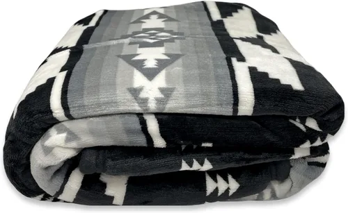Vista 2 de Southwest Design 16112 - Manta con forro de sherpa (estampado navajo), color negro y gris