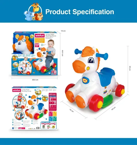 Vista 7 de Winfun Giddy-up Horsey - Juguete mecedor y de montar 2 en 1 - Sensor de movimiento interactivo con sonidos, luces y música, asas de fácil agarre