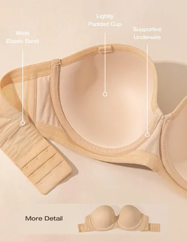 Vista 6 de Deyllo Sujetadores sin tirantes para mujer, talla grande, con varillas, cobertura completa, copa moldeada, brasier multisentido