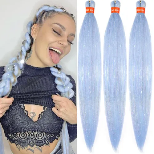 Vista 44 de Cabello trenzado preestirado ombré, extensiones de cabello trenzado sedoso, sin picazón, trenzas de cabello trenzado de ganchillo con textura Yaki