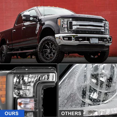Vista 6 de Par de ensambles de faros ROXX compatibles con [2017 2018 2019 FORD F-250 F-350 F-450 F-550] SUPER DUTY, ensamble de proyector de faros, DRL