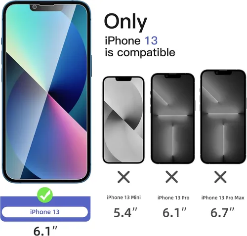 Vista 2 de NEW'C 3x Protector de privacidad para pantalla de iPhone 13 (15,49 cm) + 3x Protector de lente de cámara, protección del sensor, película de vidrio