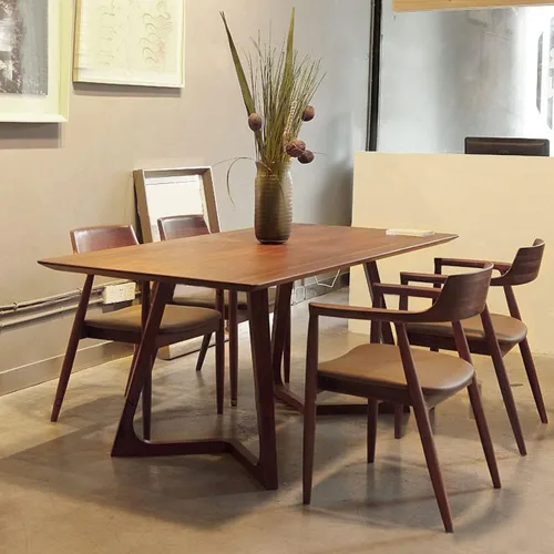 Vista 9 de Mesa de comedor rectangular nórdica con doble pedestal, moderna mesa de madera de pino para el hogar, restaurante marrón, 47.5 pulgadas de largo x