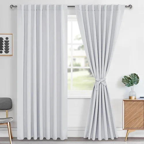 Vista 13 de Hiasan Cortinas opacas negras para dormitorio, cortinas opacas cortas de 45 pulgadas de largo, con aislamiento térmico, bolsillo para barra