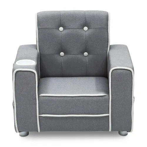 Vista 3 de Delta Children Chelsea Kids - Silla tapizada con soporte para tazas, color gris suave