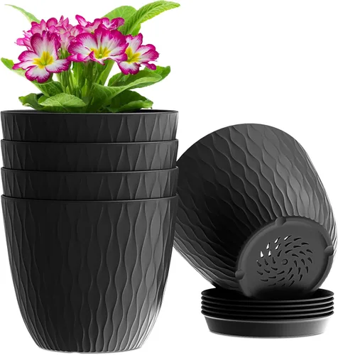 Vista 11 de WSMKSZ Macetas de 7 pulgadas, paquete de 5 macetas con agujeros de drenaje y platillos para plantas de interior, macetas de plástico con ondas
