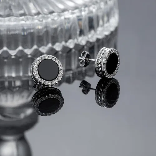 Vista 6 de RANKEEF Aretes para hombre, aretes para hombre, chapados en oro de 18 quilates, hipoalergénicos, redondos, con circonita cúbica, hip hop, cruz