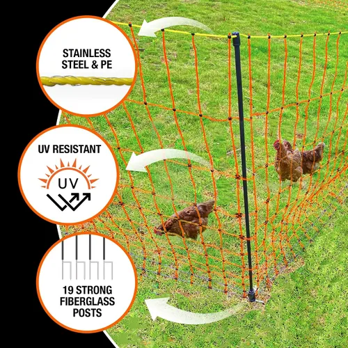 Vista 5 de Pet & Livestock HQ Red de Cercado Eléctrico para Aves de Corral de 41 pulgadas x 164 pies, red eléctrica portátil preensamblada para cabras, ovejas