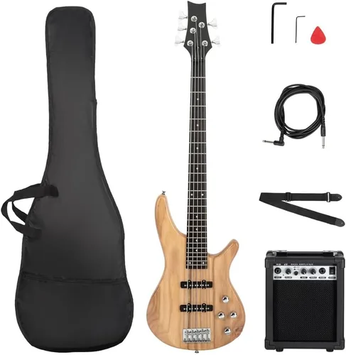 Vista 8 de Ktaxon Guitarra Bajo Eléctrica de 4 Cuerdas con Amplificador de 20 W, Pastilla Tipo PJ, Mástil de Arce Secado Naturalmente al Aire, Diapasón