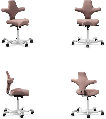Vista 7 de HAG Capisco Sit to Stand - Silla de pie con marco blanco, tapizado, color rosa rubor Pink Blush