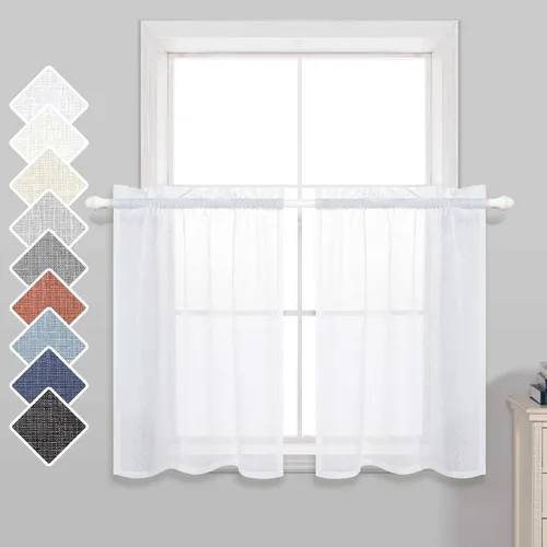 Vista 11 de Cortinas de 24 pulgadas para ventanas de cocina, juego de 2 paquetes de cortinas de café, cortinas traslúcidas color beige crema para ventanas