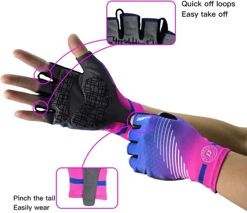 Vista 5 de Darevie Guantes de ciclismo, guantes de ciclismo de medio dedo, suaves y ligeros, guantes de ciclismo acolchados de gel que absorben los golpes