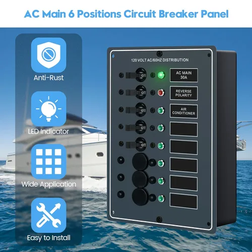 Vista 2 de Haoguo - Panel de interruptor de circuito de 6 posiciones AC con indicador LED de polaridad inversa roja, incluye cubierta trasera de aislamiento AC