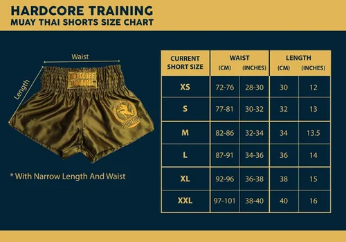 Vista 3 de Hardcore Training Pantalones cortos clásicos de Muay Thai Negro Blanco Rojo Camo Azul Kick Boxing MMA Combat Sport Sparring Trunks