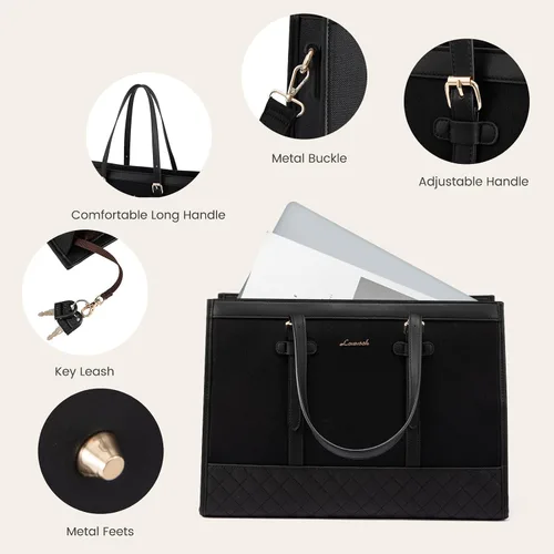 Vista 6 de LOVEVOOK Bolsa para Laptop para Mujeres de 15.6 pulgadas Bolsa Tote de Lona para Laptop, Bolsa de Trabajo de Gran Capacidad con Bolso de Mano, Bolsa