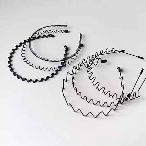 Vista 8 de Diademas de Metal, Con Dientes Cinta para el Cabello para Hombres, Diademas para Mujeres, Unisex Negro Ondulado Primavera Deportes al Aire Libre