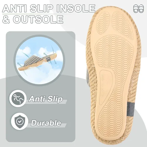 Vista 4 de YARSOU Pantuflas para mujer, con punta abierta, de algodón y lino, transpirables, para interiores y exteriores